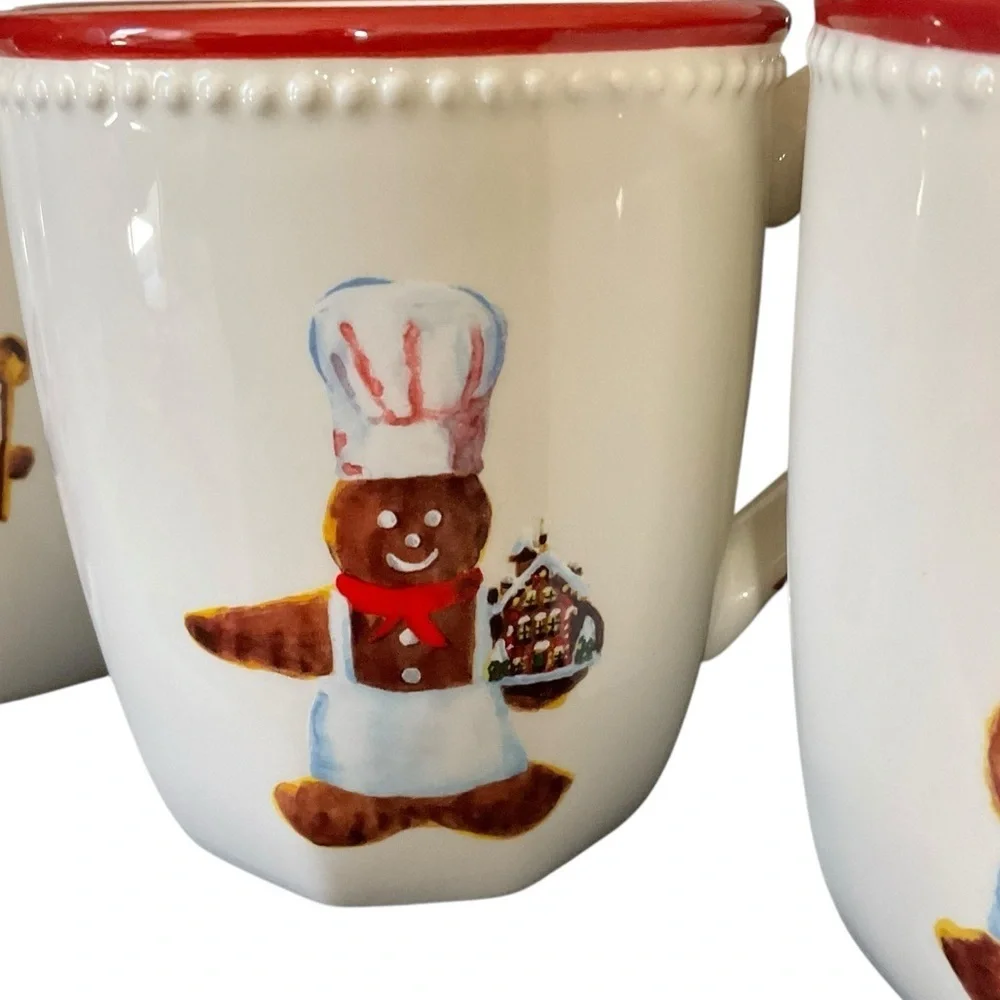 Williams Sonoma Gingerbread Chef Mugs Set of 4 Christmas Holiday 16 oz